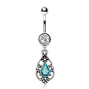 316L Stainless Steel Antique Aqua Pendant Dangle WildKlass Navel Ring-WildKlass Jewelry