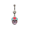 Aqua Sugar Skull WildKlass Dangle Charm Belly Ring (14g 7/16")-WildKlass Jewelry