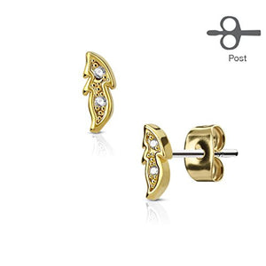 Pair of CZ Paved Small Leaf 316L Surgical Steel Post WildKlass Earring Studs-WildKlass Jewelry