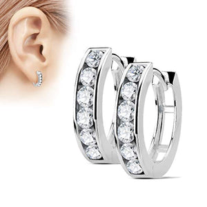 Pair of Channel Set Lined CZ 316L Surgical Steel WildKlass Post Hoop Earrings-WildKlass Jewelry