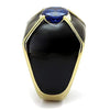 WildKlass Stainless Steel Ring IP GoldMen AAA Grade CZ London Blue-WildKlass Jewelry