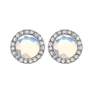 Round Crown Faceted Jeweled WildKlass Ear Stud Earrings ( Clear/White)-WildKlass Jewelry
