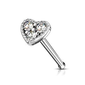 CZ Set Heart Top 316L Surgical Steel WildKlass Nose Stud Rings-WildKlass Jewelry