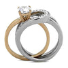 WildKlass Stainless Steel Ring Two-Tone IP Rose Gold Women AAA Grade CZ Clear-WildKlass Jewelry