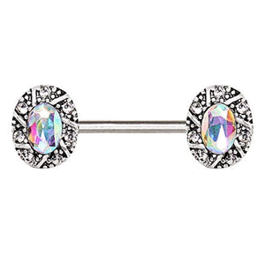 316L Stainless Steel Jeweled Oval Charm WildKlass Nipple Bar-WildKlass Jewelry