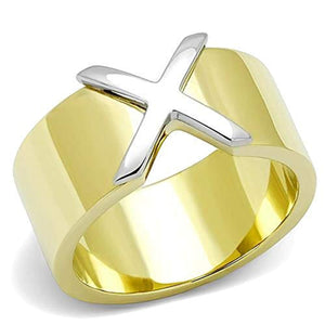WildKlass Stainless Steel Ring Two-Tone IP Gold Women-WildKlass Jewelry