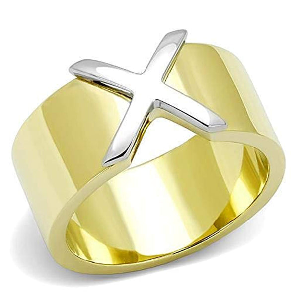 WildKlass Stainless Steel Ring Two-Tone IP Gold Women-WildKlass Jewelry