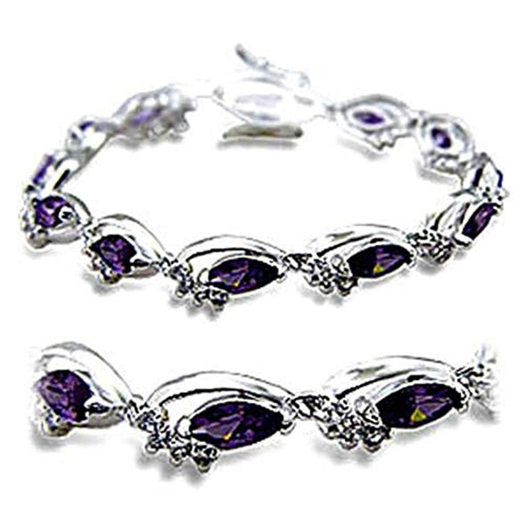 WildKlass Stainless Steel Western Bracelet Rhodium Women AAA Grade CZ Amethyst-WildKlass Jewelry
