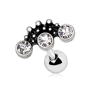 316L Stainless Steel Ornate WildKlass Triple CZ Cartilage Earring-WildKlass Jewelry