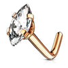 WildKlass Marquise CZ Top 316L Surgical Steel L Bend Nose Stud Rings-WildKlass Jewelry