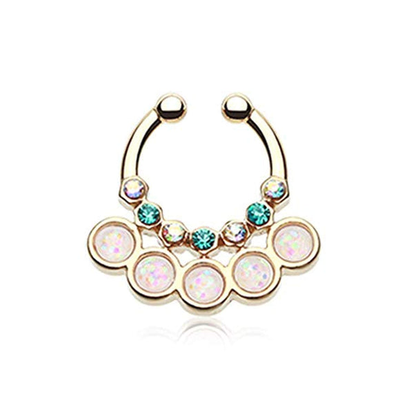 Golden Opal Aureole Gemina WildKlass Fake Septum Clip-On Ring-WildKlass Jewelry