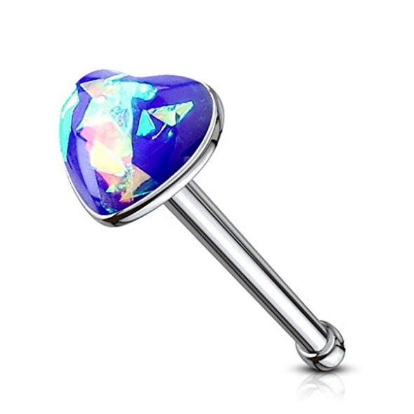 Opal Glitter set 3mm Heart Top 316L Surgical Steel WildKlass Nose Stud Rings-WildKlass Jewelry