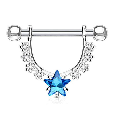 WildKlass Star CZ Center with Lined Prong Set CZs Dangle 316L Surgical Steel Nipple Rings-WildKlass Jewelry