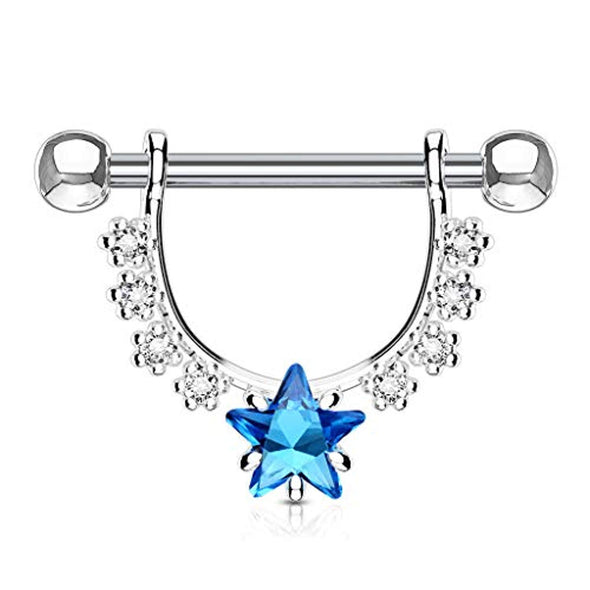 WildKlass Star CZ Center with Lined Prong Set CZs Dangle 316L Surgical Steel Nipple Rings-WildKlass Jewelry