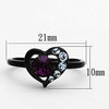 WildKlass Stainless Steel Heart Ring IP Black Women Top Grade Crystal Amethyst-WildKlass Jewelry