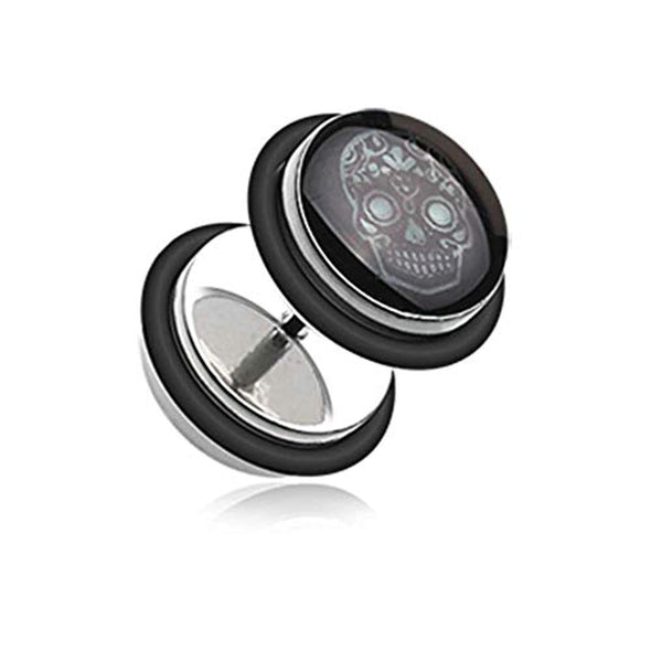 Glow in the Dark Sugar Skull Steel WildKlass Fake Plug with O-Rings-WildKlass Jewelry