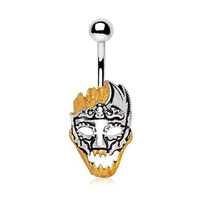 316L Stainless Steel Mardi Gras Golden Face Steel Mask WildKlass Navel Ring-WildKlass Jewelry