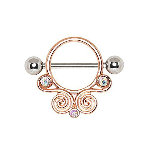 Rose Gold Plated Renaissance Circular WildKlass Nipple Ring-WildKlass Jewelry