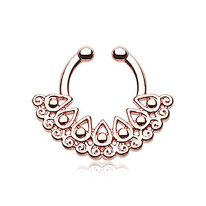 Rose Gold Arioso Filigree WildKlass Fake Septum Clip-On Ring-WildKlass Jewelry