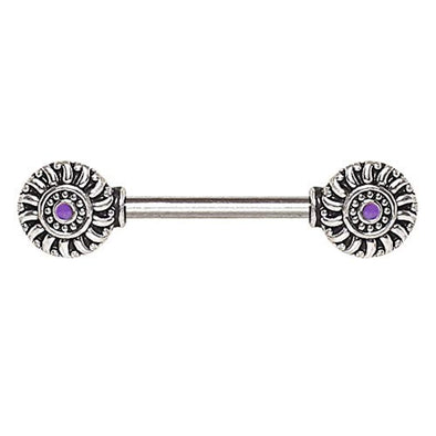 WildKlass 316L Stainless Steel Violet Windwheel Nipple Bar-WildKlass Jewelry