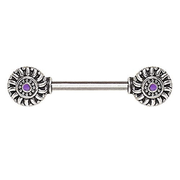 WildKlass 316L Stainless Steel Violet Windwheel Nipple Bar-WildKlass Jewelry