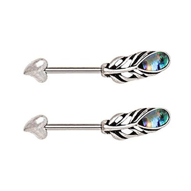 316L Stainless Steel Abalone Shell Feather Arrow WildKlass Nipple Bar-WildKlass Jewelry