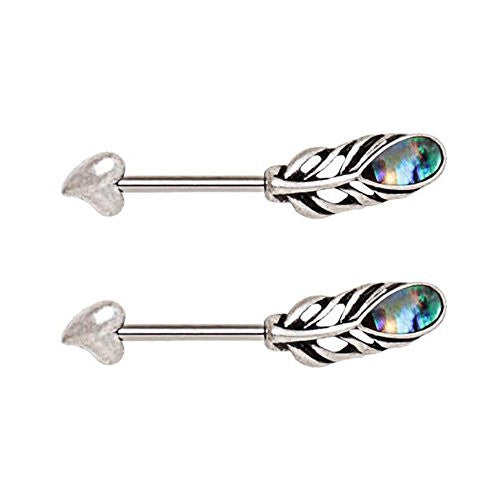 316L Stainless Steel Abalone Shell Feather Arrow WildKlass Nipple Bar-WildKlass Jewelry