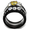 WildKlass Stainless Steel Ring Two-Tone IP Black Women AAA Grade CZ Topaz-WildKlass Jewelry