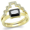 WildKlass Stainless Steel Ring IP Gold Women AAA Grade CZ Black Diamond-WildKlass Jewelry