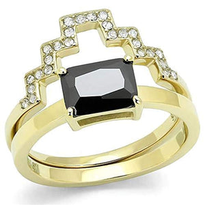 WildKlass Stainless Steel Ring IP Gold Women AAA Grade CZ Black Diamond-WildKlass Jewelry