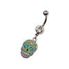 Green Sugar Skull WildKlass Dangle Charm Belly Ring (14g 7/16")-WildKlass Jewelry