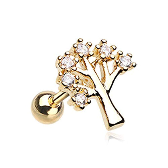 Golden Tree of Life Sparkle WildKlass Cartilage Tragus Earring-WildKlass Jewelry