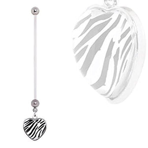 PTFE Pregnancy WildKlass Navel Ring w/ Zebra Print Bubble Heart Dangle-WildKlass Jewelry
