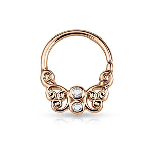 CZ Centered Butterfly Filigree All Brass Bendable WildKlass Septum/Cartilage Rings-WildKlass Jewelry