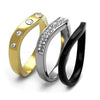 WildKlass Stainless Steel Ring IP Gold+ IP Black Women Top Grade Crystal Clear-WildKlass Jewelry