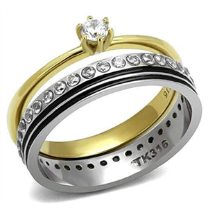 WildKlass Stainless Steel Ring Two-Tone IP Gold Women AAA Grade CZ Clear-WildKlass Jewelry