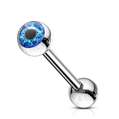 Eyeball Inlaid 316L Surgical Steel WildKlass Barbell Tongue Rings-WildKlass Jewelry