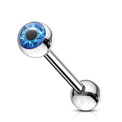 Eyeball Inlaid 316L Surgical Steel WildKlass Barbell Tongue Rings-WildKlass Jewelry