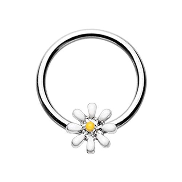 Daisy Flower Steel WildKlass Captive Bead Ring-WildKlass Jewelry