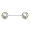 WildKlass Round CZ Center with CZ Paved Around Ends 316L Surgical Steel Nipple Barbell Rings-WildKlass Jewelry