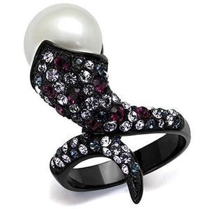 WildKlass Stainless Steel Ring IP Black Women Synthetic White-WildKlass Jewelry