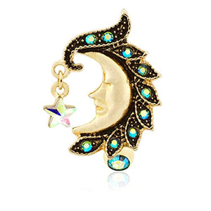 Golden Heavenly Moon Face Reverse Drop Top WildKlass Belly Button Ring-WildKlass Jewelry