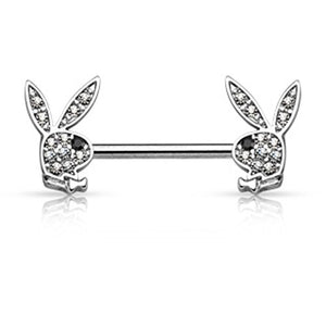 Crystal Paved Playboy Bunny 316L Surgical Steel Nipple Barbell-WildKlass Jewelry
