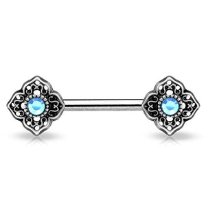 Crystal Centered Tribal Flower Ends WildKlass Nipple Barbells-WildKlass Jewelry