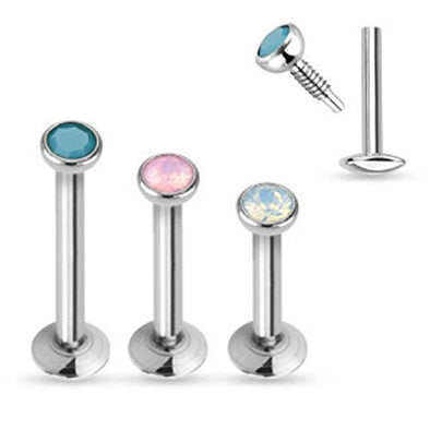 Flat Top Opalite Stone Press Fit 316L Surgical Steel Internally Threaded WildKlass Labret/Monroe (Sold by Piece)-WildKlass Jewelry