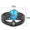 WildKlass Stainless Steel Ring IP Light Black (IP Gun) Women AAA Grade CZ Sea Blue-WildKlass Jewelry