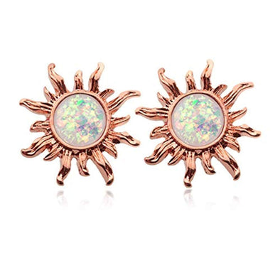 Rose Gold Opal Sun WildKlass Ear Stud Earrings-WildKlass Jewelry