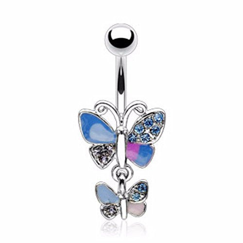 Wing Pave Gem Double Butterfly WildKlass Navel Ring (Sold by Piece)-WildKlass Jewelry