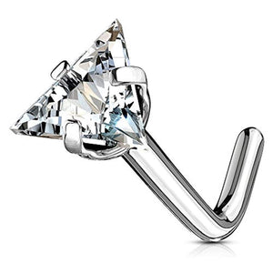 WildKlass Triangle CZ Top 316L Surgical Steel L Bend Nose Stud Rings-WildKlass Jewelry