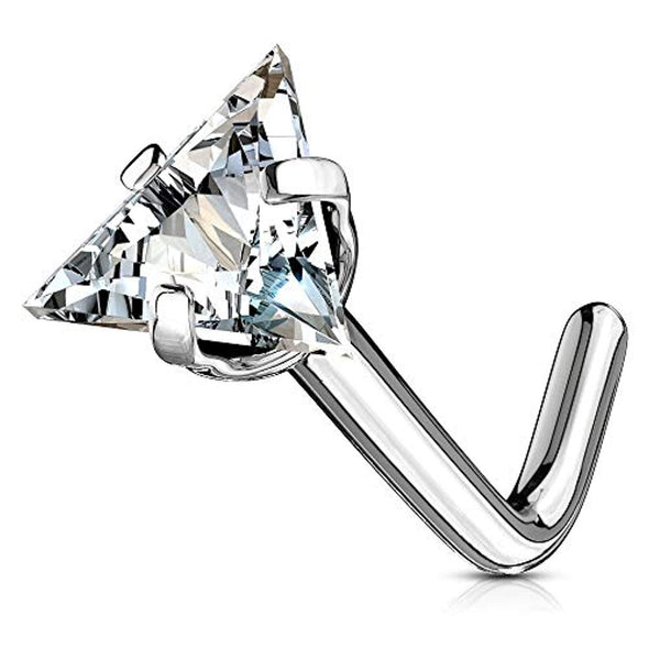 WildKlass Triangle CZ Top 316L Surgical Steel L Bend Nose Stud Rings-WildKlass Jewelry